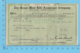 Great-West Life Assurance - Billet 1931, Dividende $8.08 - Canada