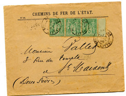 Env. De 1896 En Tête "   Chemins De Fer De L état " Dateur PARIS 43 RUE LITTRE - Bahnpost