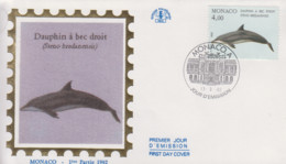 Enveloppe  FDC  1er  Jour    MONACO    Dauphin  à  Bec   Droit   1992 - Dolfijnen