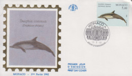 Enveloppe  FDC  1er  Jour    MONACO    Dauphin  Commun   1992 - Dolfijnen