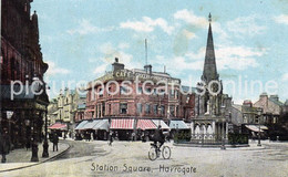 HARROGATE STATION SQUARE OLD COLOUR POSTCARD YORKSHIRE - Harrogate