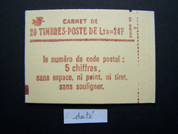 1974-C4a CONF. 8 CARNET DATE DU 29.7.7? FERME 20 TIMBRES SABINE DE GANDON 1,20 ROUGE CODE POSTAL (BOITE C) - Modernos : 1959-…