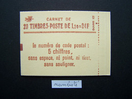 1974-C4a CONF. 8 CARNET NUMEROTE FERME 20 TIMBRES SABINE DE GANDON 1,20 ROUGE CODE POSTAL (BOITE C) - Modernos : 1959-…
