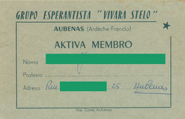 VIEUX PAPIERS -  CARTE DE MEMBRE - GROUPE ESPERANTISTE VIVARA STELO - AUBENAS 07 ARDECHE -1964 - ESPERANTO - Tarjetas De Membresía