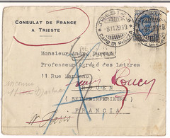 Lettre ( Consulat De France à Trieste Destination Rouen ) Francia ( Voie Inconnue à L'arrivée à Rouen ) - Sonstige & Ohne Zuordnung