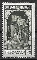 REGNO D'ITALIA 1934 DECENNALE DELL'ANNESSIONE DI FIUME SASS. 356 MLH VF - Neufs