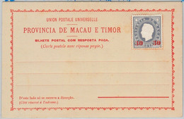 46484 - PORTUGAL:  MACAU & TIMOR -  POSTAL HISTORY -  POSTAL STATIONERY CARD: H & G # 5a DOUBLE - Other & Unclassified