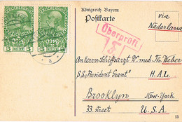PK Bayern Frankatur Österreich 22.03.1915 Von Esternberg Überprüft-Stempel Zur HAL SS President Grant Brooklyn New York - Lettres & Documents