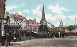 HARROGATE STATION SQUARE AND QUEENS MONUMENT OLD COLOUR POSTCARD YORKSHIRE - Harrogate