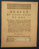 1748 Arrest Du Conseil D'Etat Du Roy - Hôpital Général De Montpellier - Triperie - Louis - Phelypeaux - Le Nain - Décrets & Lois