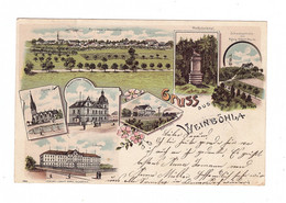 0-8256 WEINBÖHLA, Lithographie, Bahnhof, Schule, Postamt, Kirche, Schweizerhöe, Wolfsdenkmal... - Weinböhla