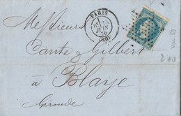 Variété Au Cadre Supérieur...Lettre-Pli..en 1870 De Paris à Blaye..Voir Scan. - Briefe U. Dokumente