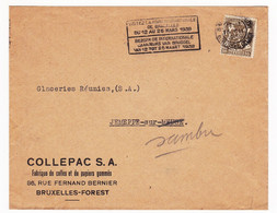 Bruxelles 1939 Belgium Belgique Collepac S.A. Foire Internationale De Bruxelles Glaceries Réunies Jemeppe Sur Sambre - Storia Postale