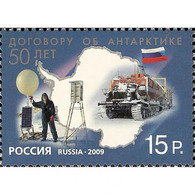 Russia 2009 - One 50th Anniversary Antarctic Treaty Flag Truck Map Polar South Pole Celebrations Stamp MNH Michel 1611 - Timbres