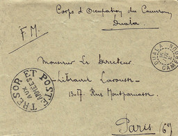 1916-enveloppe F M Avec Cachet TRESOR ET POSTES / AUX ARMEES + DOUALE CAMEROUN Avec Bloc à L'envers - Lettres & Documents
