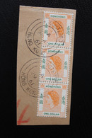 1954,HONG-KONG  BANDE DE 3 Y&T NO HK185 1 DOLLAR ORANGE VERT SUR FRAGMENT TAD HONG-KONG A 29 AP 61 B/TB - Gebraucht