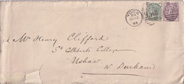 GREAT BRITAIN GROßBRITANNIEN 1883 QV 1d+ 1/2d/ Mi 55+65 COVER YORK-USHAW - Storia Postale