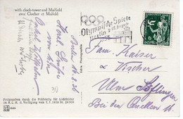 49181 - Deutsches Reich - 1936 - 6Pfg. Freizeit A. Olympia-Ans.-Kte. M. Werbestpl. Zur Olympiade BERLIN -> Ulm - Ete 1936: Berlin