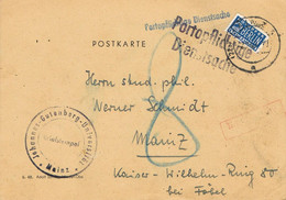 41530. Tarjeta Privada MAINZ (Rhein Pfald) Alemania Pc. Francesa 1949. DIENSTSACHE. Stamp NOTOPFER Berlin - French Zone