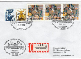 49273 - Bund - 1992 - 3@100Pfg. Dressurreiten '92 A. R-Bf. M. SoStpl. BERLIN - INT. REITTURNIER -> Schwabenheim - Other & Unclassified