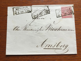 K22 NDP 1868 Brief Von Münster In Westfalen Nach Arnsberg - Conf. De Alemania Del Norte
