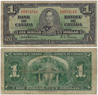 Banknote Canada 1 Dollar 1937 Pick-58a VF- (US$ 25) - Canada