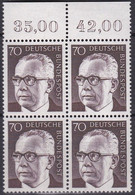 BRD, 1970, Nr. 641**, Ein Viererblock Mit Oberrand, Bundespräsident Heinemann 70 - Neufs