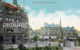 HARROGATE STATION SQUARE OLD COLOUR POSTCARD YORKSHIRE - Harrogate