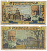 Banknote France 5 New Francs Year 1961 Pick-141 Victor Hugo Fine with Multiple Stapler Holes And Larger Ones - 5 NF 1959-1965 ''Victor Hugo''