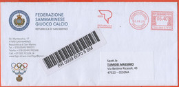 Repubblica Di San Marino - 2021 - 5,40 EMA, Red Cancel - Federazione Sammarinese Giuoco Calcio - Raccomandata -Viaggiata - Storia Postale