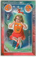 08055 -  VINTAGE POSTCARD ---   HALLOWEEN - EMBOSSED - BEAUTIFULL!   Black Cat OWL Witch - Halloween