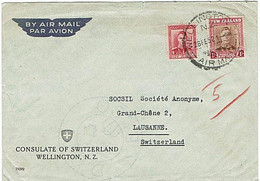 NZ - SWITZERLAND KGVI 1952 Airmail Consulate Cover - Cartas & Documentos