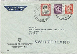 NZ - SWITZERLAND QEII 1955 Airmail Consulate Cover - Cartas & Documentos