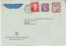 NZ - SWITZERLAND QEII & Plunket 1957 Airmail Consulate Cover - Brieven En Documenten