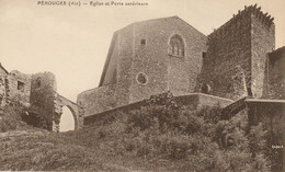 Delcampe - Cpa Perouges (ain) Eglise Et Porte Extérieure - Pérouges