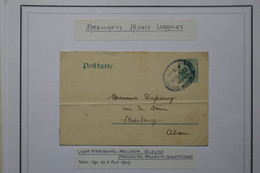 ¤6 ALSACE LORRAINE BELLE CARTE 1909 AMBULANT LIGNE  STRASBOURG SELESTAT+CACHET ZUG + + +AFFRANCH. INTERESSANT - Sonstige & Ohne Zuordnung