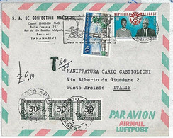 14787 - MADAGASCAR - POSTAL HISTORY -  AIRMAIL COVER TO ITALY 1969 - TAXED ON ARRIVAL - Covers & Documents
