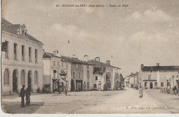 Beauvoir Sur Niort  79  La Route De Niort Et La Place Animées-Le Puit Hotel Des Voyageurs Epicerie Au Fond Café - Beauvoir Sur Niort