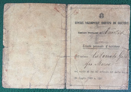 1931 - Italia Regno - Tessera Di Iscrizione " Opera Nazionale Orfani Di Guerra " Venezia  - 68 - Historical Documents