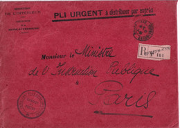 1915 - SEINE INFERIEURE - ENVELOPPE GF EXPRES ! RECOMMANDEE En FRANCHISE De La PREFECTURE à ROUEN => MINISTRE INTRUCTION - Lettres Civiles En Franchise