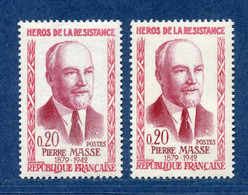 ⭐ France - Variété - YT N° 1249 - Couleurs - Pétouille - Neuf Sans Charnière - 1960 ⭐ - Unused Stamps