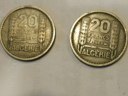 Lot De 3 Pièces De 20 Francs ALGERIE  (métal Nickel) Année 1949 (2 Unités) , Année 1956 (1 Unité)- Graveur Turin - Autres & Non Classés