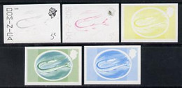 Dominica 1975-78 Gare Fish 5c Set Of 5 Imperf Progressive Colour Proofs Comprising The 4 Basic Colours Plus 2-colour Com - Dominica (1978-...)