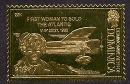 Dominica 1978 History Of Aviation (Amelia Earhart First Woman To Solo The Atlantic) $16 Embossed On 23k Gold Foil U/M - Dominica (1978-...)