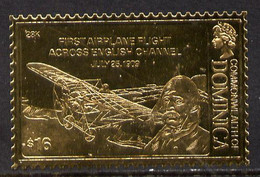 Dominica 1978 History Of Aviation (Bleriot & First Channel Flight) $16 Embossed On 23k Gold Foil U/M - Dominica (1978-...)