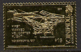 Dominica 1978 History Of Aviation (Cornu's Helicopter) $16 Embossed On 23k Gold Foil U/M - Dominica (1978-...)