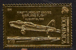 Dominica 1978 History Of Aviation (First Turbojet Airplane) $16 Embossed On 23k Gold Foil U/M - Dominica (1978-...)
