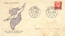 Greenland 1959   Greenland Aid.- (overprint Mi 32)   Mi 43  FDC    Bad Condition On Cover - Covers & Documents