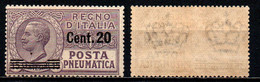 ITALIA REGNO - 1925 - EFFIGIE DI VITTORIO EMANUELE III - SOPRASTAMPA DA 20 CENT. SU 15 CENT. - MNH - Posta Pneumatica