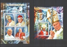 ST1670 2014 S. TOME PRINCIPE CANONIZATION POPES JOAO XXII JOAO PAULO II KB+BL MNH - Popes